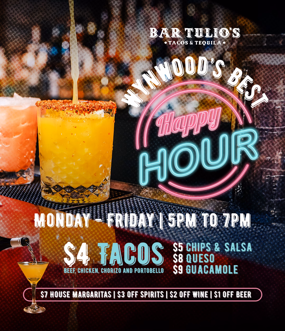 Happy Hour at Bar Tulio's - Monday to Friday, 5 PM to 7 PM